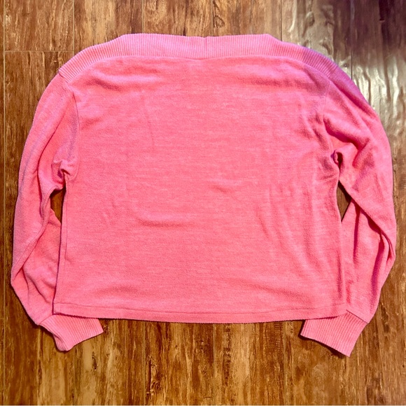 EUC H&M neon pink boatneck sweater top boxy tee oversized long sleeve 80s style - Picture 3 of 7